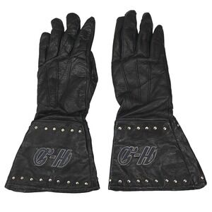 Harley Davidson Women's XS Black Leather Gauntlet Motorcycle Gloves Lined Padded